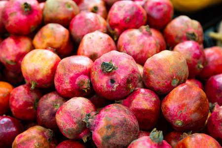 Close up of pomegranates in supermarketの写真素材