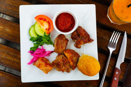 Oriental grilled pork meat shashlikの写真素材