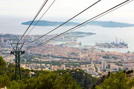 View of french city Toulon from cablewayの写真素材