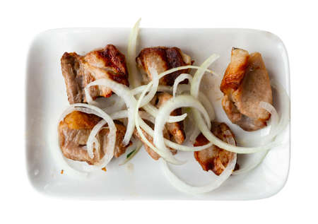 Grilled pork meat shashlik with marinated onionの写真素材