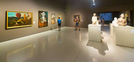 Sculptures and paintings in National Art Museum of Catalonia in Barcelonaのeditorial素材