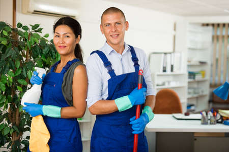 Portrait of janitors from cleaning servicesの写真素材