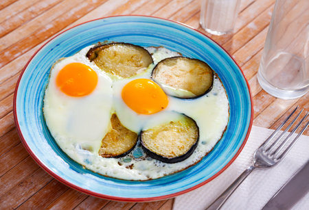 Appetizing fried eggs made with eggplants