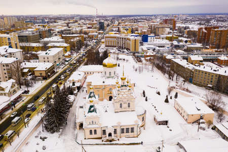 Winter aerial view of Holy Trinity Monastery in Penza city, Russiaの写真素材