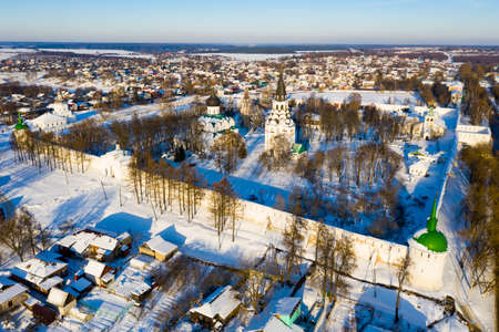 Aerial view of Holy Assumption convent in Russian town of Alexandrovの写真素材