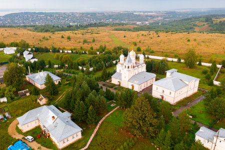 Aerial view of Paisievo-Galichsky Assumption Convent. City of Galichの写真素材