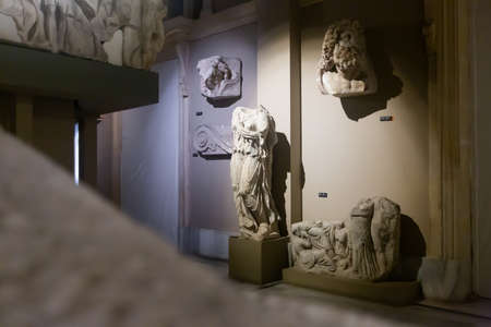 Istanbul, Turkey - January 01, 2021: Interior and exhibits of the main building of the Archaeological Museum in Istanbulのeditorial素材