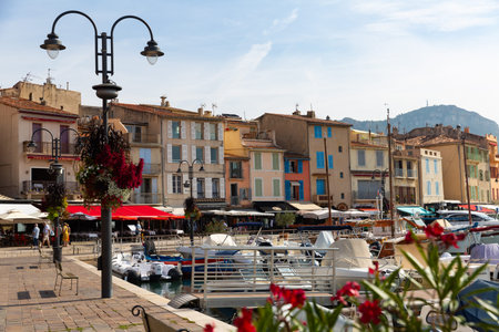Cassis embankment on Mediterranean coast with marina, France