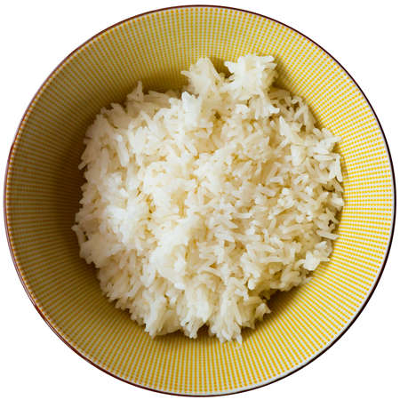 Cooked white rice in bowl close up, food conceptの写真素材
