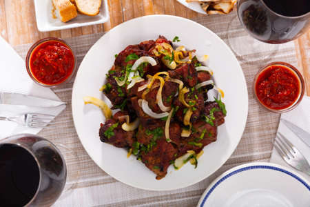 Oriental grilled pork meat shashlikの写真素材