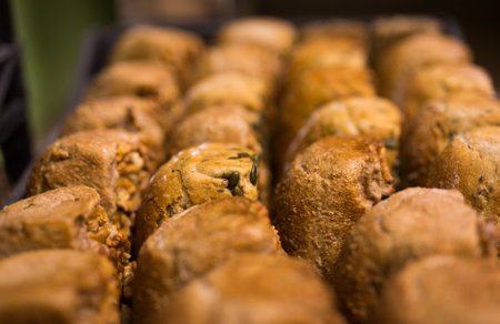 Freshly baked hot crusty bread, closeup viewの写真素材