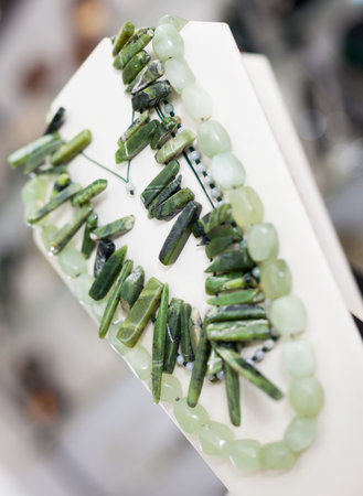 Womens jewelry from aventurine stone in a jewelry store
