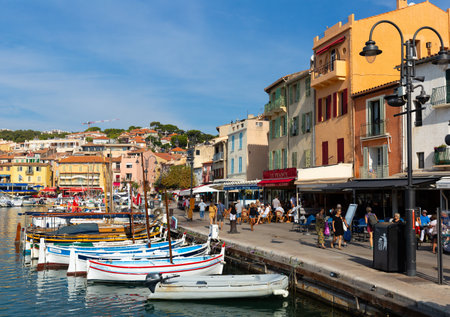 Cassis, France - September 27, 2021: Boats and yahts in the old port of Cassis near Marseilleのeditorial素材