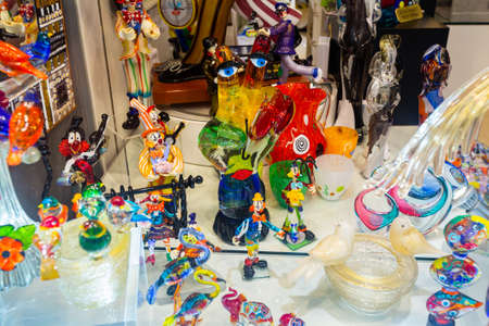 Murano glass products in souvenir shop in Veniceの写真素材