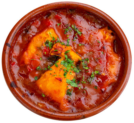 Fried cod with braised vegetables, spanish dishの写真素材