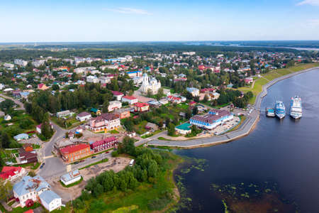 Panoramic aerial view of Russian town of Myshkin in summerの写真素材