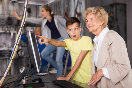 Grandparents and grandchildren in escape room