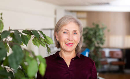 Portrait of positive elderly business woman in officeの写真素材