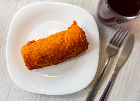 Croquette with beetroot borscht