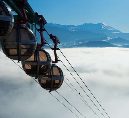 Aerial city view of Grenoble with cable car, Franceの写真素材