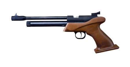 Modern small bore pistol on white backgroundの写真素材