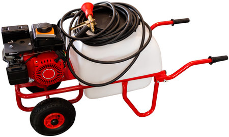 Petrol engine in gardening tools store