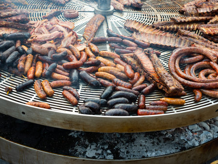 Spanish grilled meat proucts on fairの写真素材