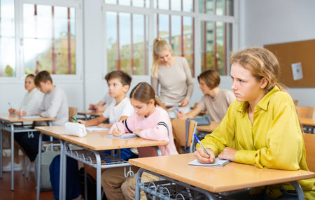 Portrait of schoolgirl at lesson in school