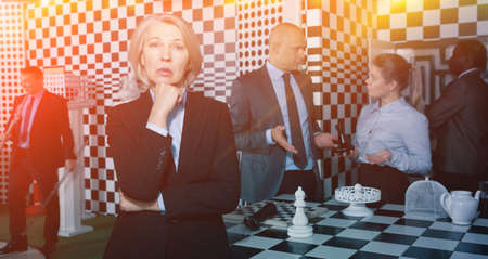 Toned image of thoughtful businesswomanの写真素材