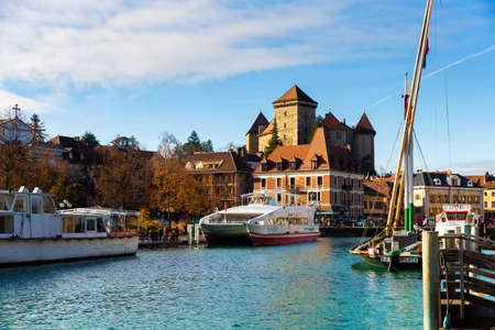 Ancient Chateau towering over residential areas in Annecy, Franceのeditorial素材
