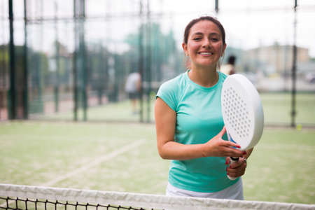 Team padel game on tennis courtの写真素材