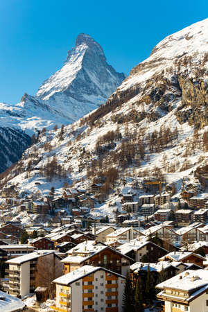 View of the mountain resort of Zermatt, located near of the Matterhornの写真素材