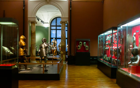 Weltmuseum armory exhibition with collection of ancient armor, Viennaのeditorial素材