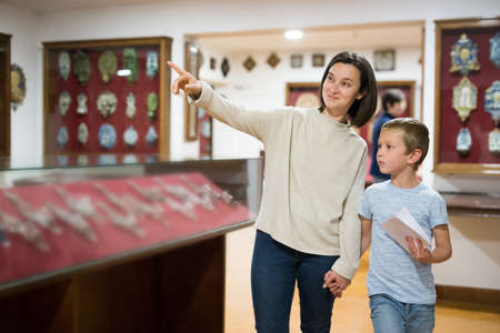 Family visiting historical museumの写真素材