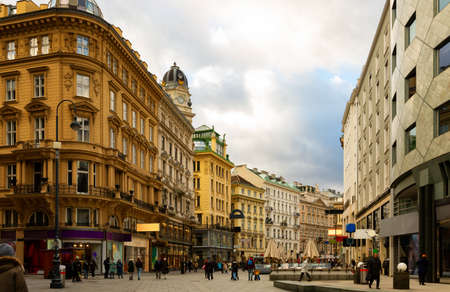 Winter street at daytime in Vienna, Austriaの写真素材