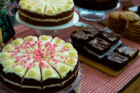 Chocolate desserts at the store counter