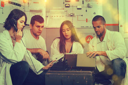 Friends in quest room in view as bunkerの写真素材