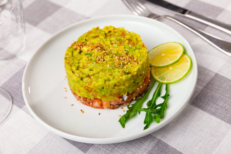 Delicious salmon tartare with guacamole