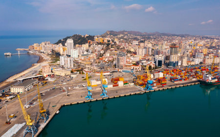 Aerial photo of port in Durres, Albania