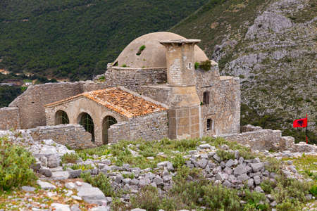 External view of Hajji Bendo Mosque in Borsh Castle, Albaniaの写真素材