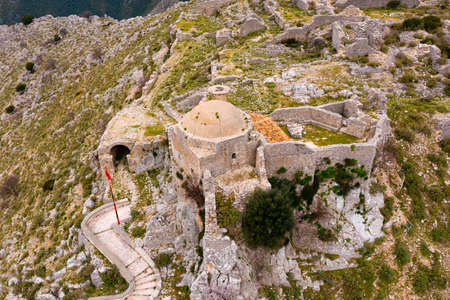 High angle view of Borsh Castle, Albaniaの写真素材