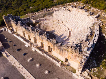 View from drone of Hellenistic Odeon in ancient settlement of Kibyra, Turkeyの写真素材