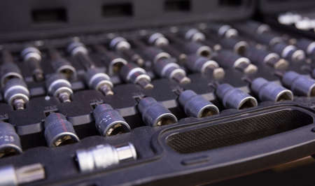 Sockets heads and other tools in the toolkitの写真素材