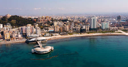 Aerial photo of Adriatic sea coast in Durres, Albaniaの写真素材