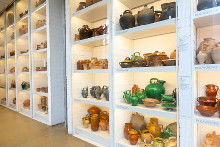 Antique pottery on display at Museum of Ethnology of Barcelonaのeditorial素材