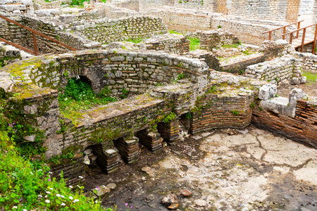 Roman baths (Thermae) of the 2th century A.D. ancient city in south Albaniaの写真素材