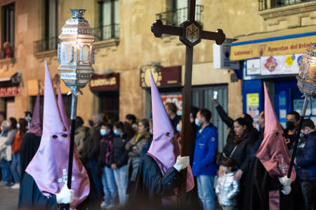 Brotherhood of Flagellated Jesus participating in Holy Week procession in Salamancaのeditorial素材