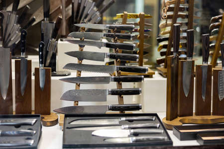 TOLEDO, SPAIN - APRIL 12, 2022: Knives at a souvenir shopのeditorial素材