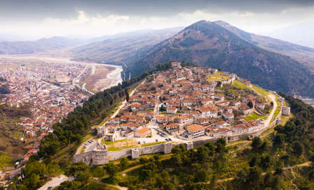 Aerial photo of Albanian city Berat, Kalaja districtの写真素材