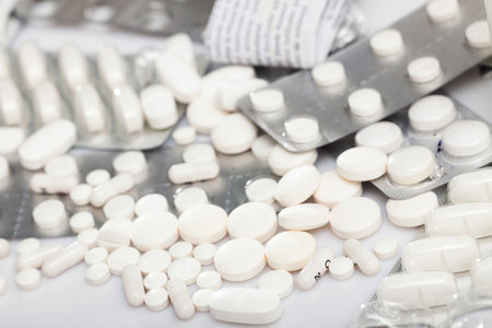 Pile of pills and other drugs closeupの写真素材